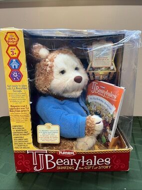 NIB TJ Bearytales talking Plush Bear in Blue Jacket 2005